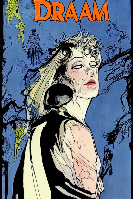 Image similar to dream from sandman comic book, illustration, art by hugo pratt, portrait, comic book cover