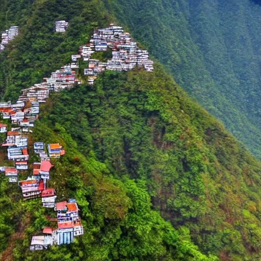 Image similar to Realistic aerial photograph of sikkim with some people moving around in India