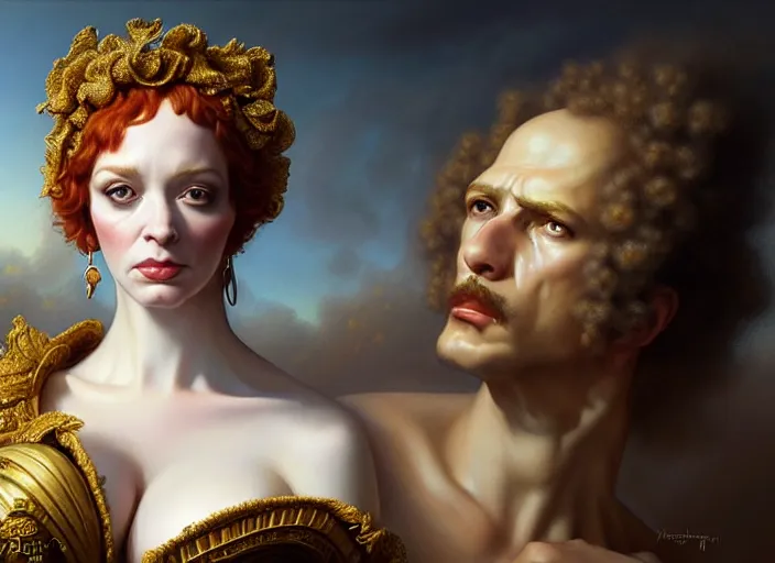 Image similar to christina hendricks dressed as napoleon, baroque painting, intricate, elegant, highly detailed, centered, digital painting, artstation, concept art, smooth, sharp focus, illustration, artgerm, tomasz alen kopera, peter mohrbacher, donato giancola, joseph christian leyendecker, wlop, boris vallejo