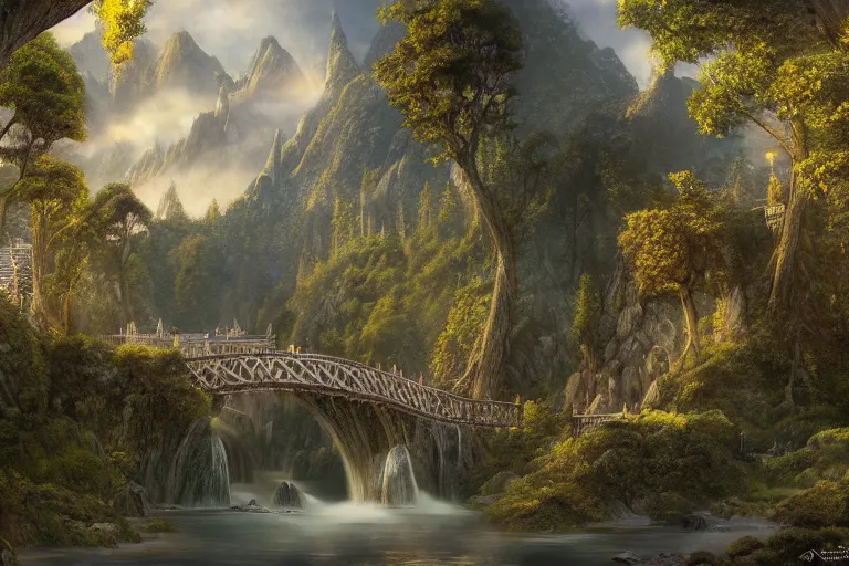 rivendell from lord of the rings matte painting by, Stable Diffusion