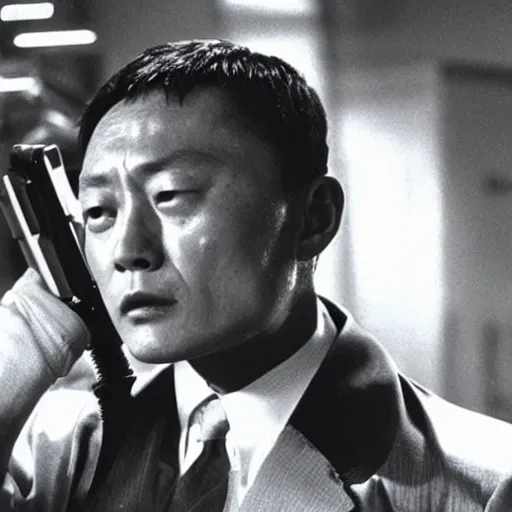 Prompt: young Cary Hiroyuki Tagawa as a cybernetic scifi crime boss