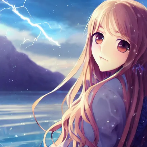 Prompt: a very beautiful anime girl, full body, long braided curly golden hair, sky blue eyes, full round face, short smile, short jeans, cute top, stockings, ice snowy lake setting, cinematic lightning, medium shot, mid-shot, highly detailed, trending on Artstation, Unreal Engine 4k, cinematic wallpaper by Stanley Artgerm Lau, WLOP, Rossdraws, James Jean, Andrei Riabovitchev, Marc Simonetti, and Sakimichan