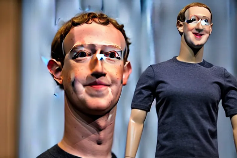 Image similar to mark Zuckerberg mannequin pretending to be human