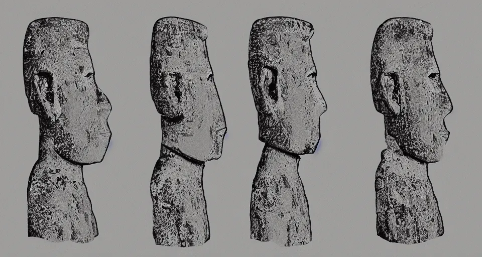 Prompt: moai head patent drawing, photorealistic