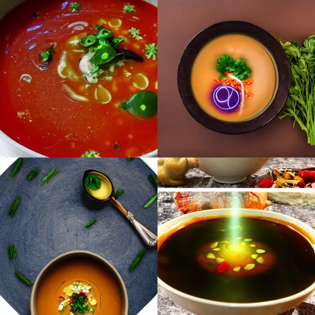 Prompt: A portal to another universe inside a bowl of soup