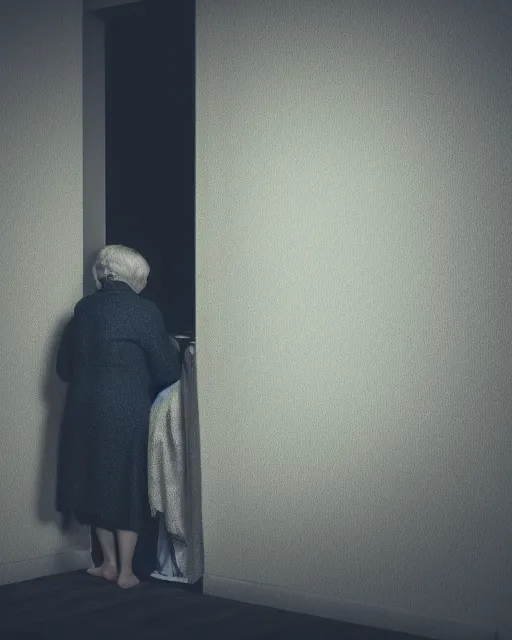 Prompt: an old woman standing by my bed at night, photorealistic horror, ultra realistic, dark gloomy, 4 k resolution