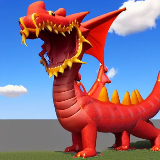 Image similar to an inflatable dragon is standing in the air, a character portrait by toyen, polycount, plasticien, rendered in maya, daz 3 d, 3 d