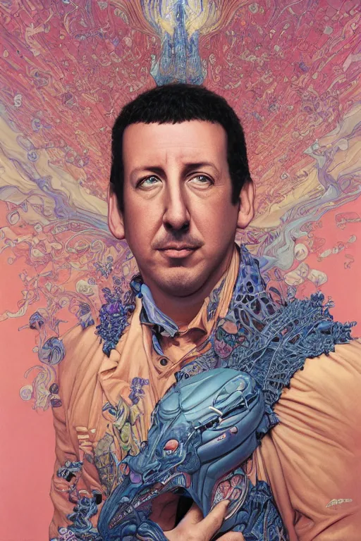 Image similar to adam sandler, by artgerm and yoshitaka amano and moebius and hr giger and zdislaw beksinski and alphonse mucha, hyperdetailed, symmetry, glamour, surreal, dc comics, ornate, stunning, nebula, explosions in the sky, trending on artstation