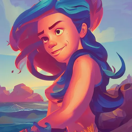 Image similar to painting mermaid treasure on sea of thieves game avatar hero smooth face median photoshop filter cutout vector, behance hd by jesper ejsing, by rhads, makoto shinkai and lois van baarle, ilya kuvshinov, rossdraws global illumination