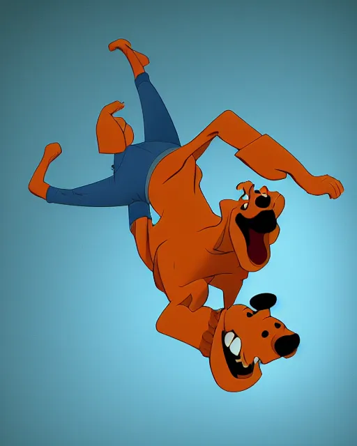 Image similar to Scooby Doo doing a backflip, studio lighting, white background, blender, trending on artstation, 8k, highly detailed