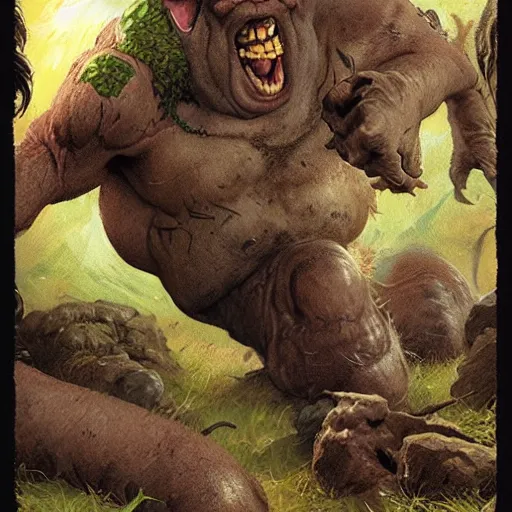 Prompt: an ogre scratching it’s head in discomfort, original magic the gathering art, high resolution