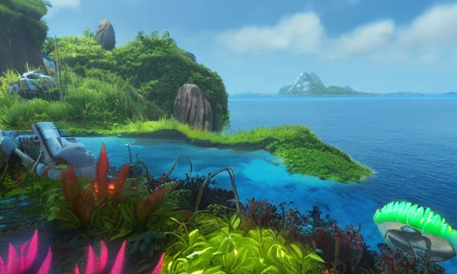 Image similar to subnautica in game screenshot, unreal engine, 1k. low res