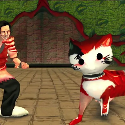 Image similar to Screenshot of the Markiplier character in the Playstation 2 game Okami. HDR, 4k, 8k, Okami being petted by the YouTuber Markiplier, who is looking at the camera while petting Okami. Very accurate depiction of Markiplier in Okami.