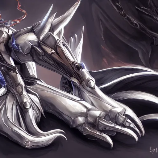 Prompt: very close up foot shot, detailed foot shot, hyperdetailed elegant beautiful stunning hot anthropomorphic mecha female dragon showing detailed sharp dragon feet close to camera, step on camera, sharp claws, sharp silver armor, elegant legs, feet art, warframe destiny fanart, giantess art, dragon paws, furaffinity, deviantart, octane, ekasportal