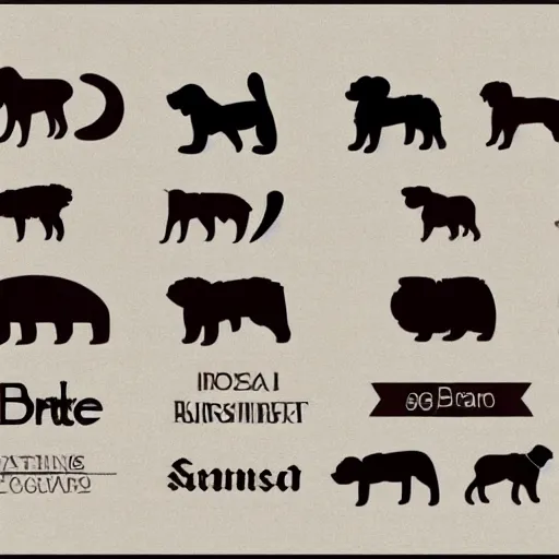 Prompt: set of logos in the form of different breeds of dogs