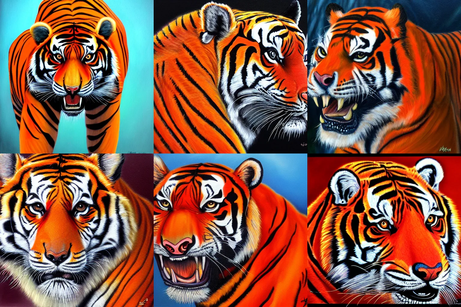 Prompt: a red and orange skeletal tiger, detailed, 4k, Chet Zar painting