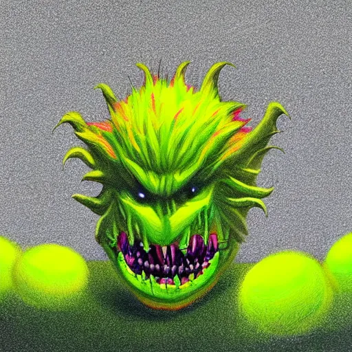 Image similar to a tennis ball monsters, colorful, digital art, fantasy, magic, chalk, trending on artstation, ultra detailed, professional illustration by basil gogos