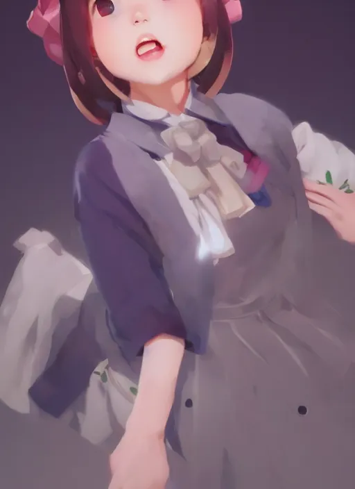 Prompt: gorgeous young cute Japanese schoolgirl expressing joy, elaborate polished, trending on ArtStation, by Ilya Kuvshinov, Krenz, Cushart, Greg Rutkowski, sublime-classy-dignified ambience, 16k, sharp focus, volumetric lighting