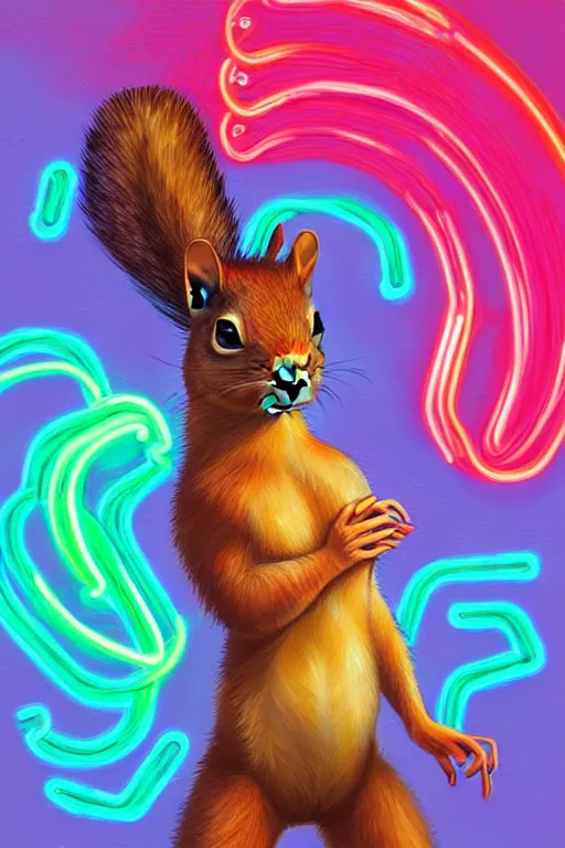 Image similar to a award winning half body portrait of a squirrel with stunning eyes in a croptop and cargo pants with rainbow colored hair, outlined by whirling illuminated neon lines and fine lines swirling in circles by jesper ejsing and rhads and makoto and shinkai and lois van baarle, digital art, trending on artstation