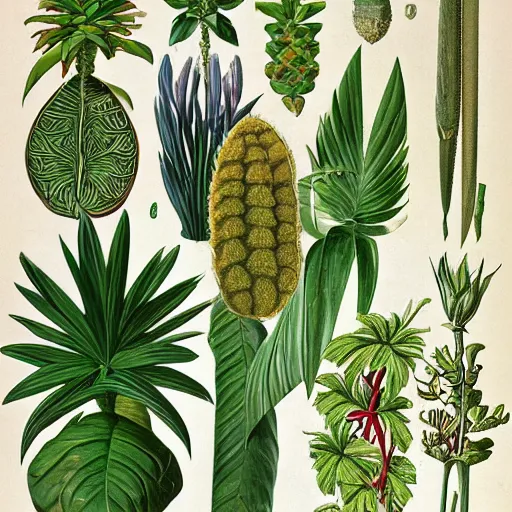 Prompt: botanical illustrations of tropical plants