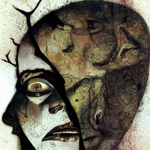 Prompt: a rotted face by Dave McKean