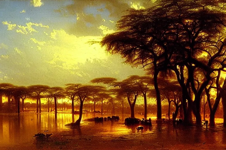 Image similar to oil painting of a nairobi by albert bierstadt