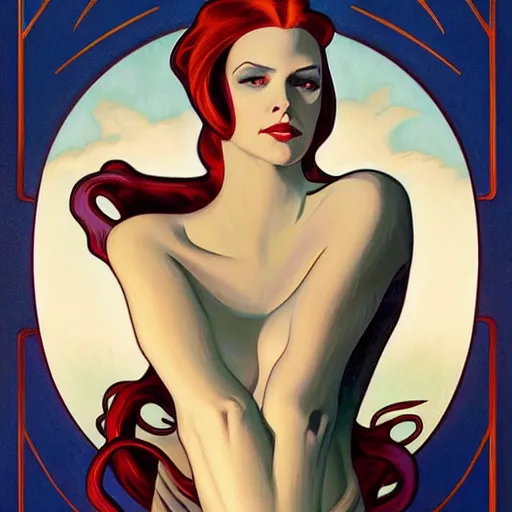 Image similar to a streamline moderne painting in the style of gerald brom, and in the style of charlie bowater, and in the style of alphonse mucha. symmetry, smooth, sharp focus, semi - realism, intricate detail.