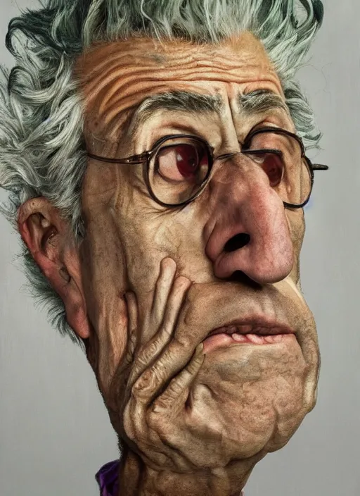 Image similar to Real life Rick Sanchez, painted by Lucian Freud, highly detailed, 8k