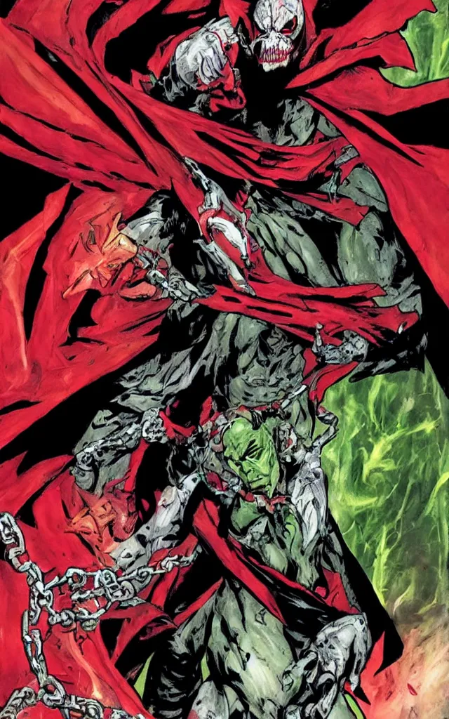 Image similar to spawn from image comics in the style of lee bermejo and todd mcfarlane