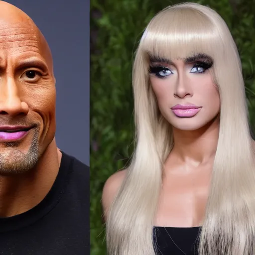 Image similar to dwayne johnson with blonde wig and full makeup 4k photo