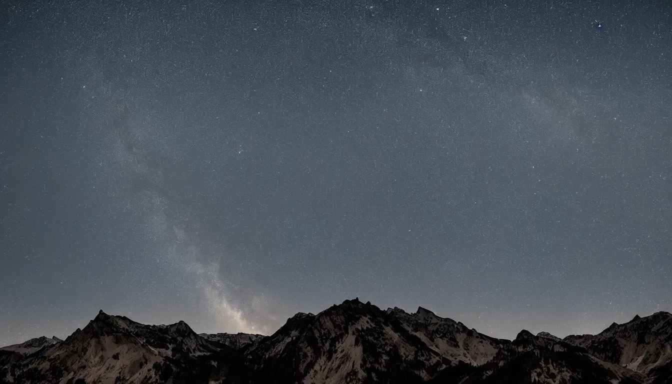 Prompt: night view of mountains and the milky, 8k photography