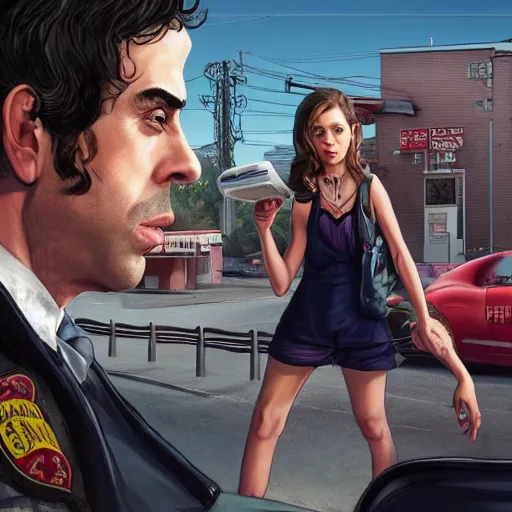 Prompt: sacha baron cohen as little girl in gta v | | cool - male - face, manly face, fine details by stanley artgerm lau, wlop, rossdraws, james jean, andrei riabovitchev, marc simonetti, and sakimichan, trending on artstation