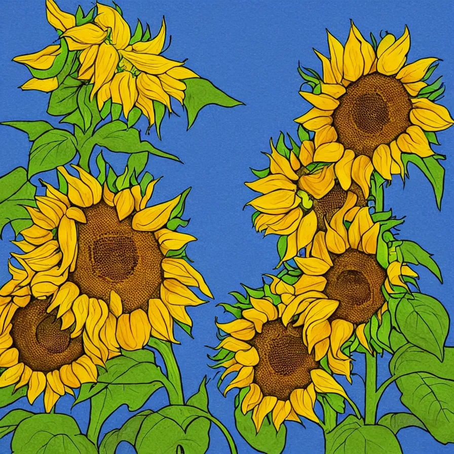 Prompt: Artwork illustrating two sunflowers that are in love with one another.