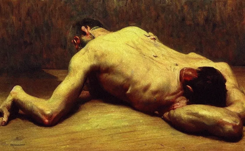 Prompt: high quality high detail painting by ilya repin, desperate man suffering from solitude, hd