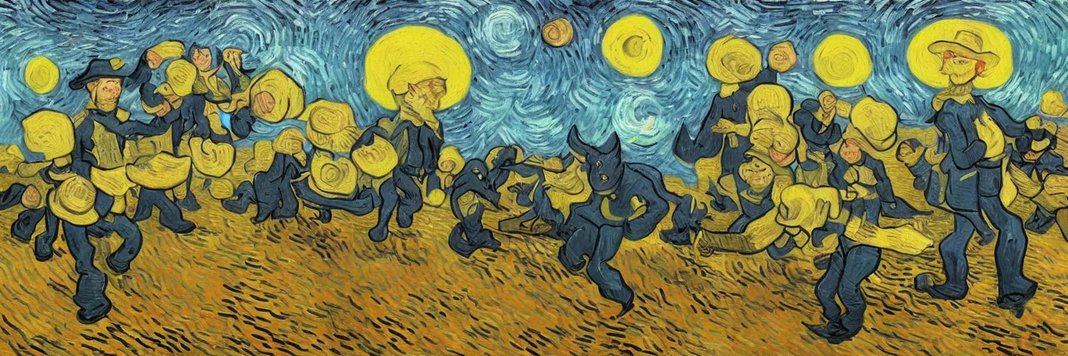 Prompt: de aardappeleters as super hero painting of vincent van gogh