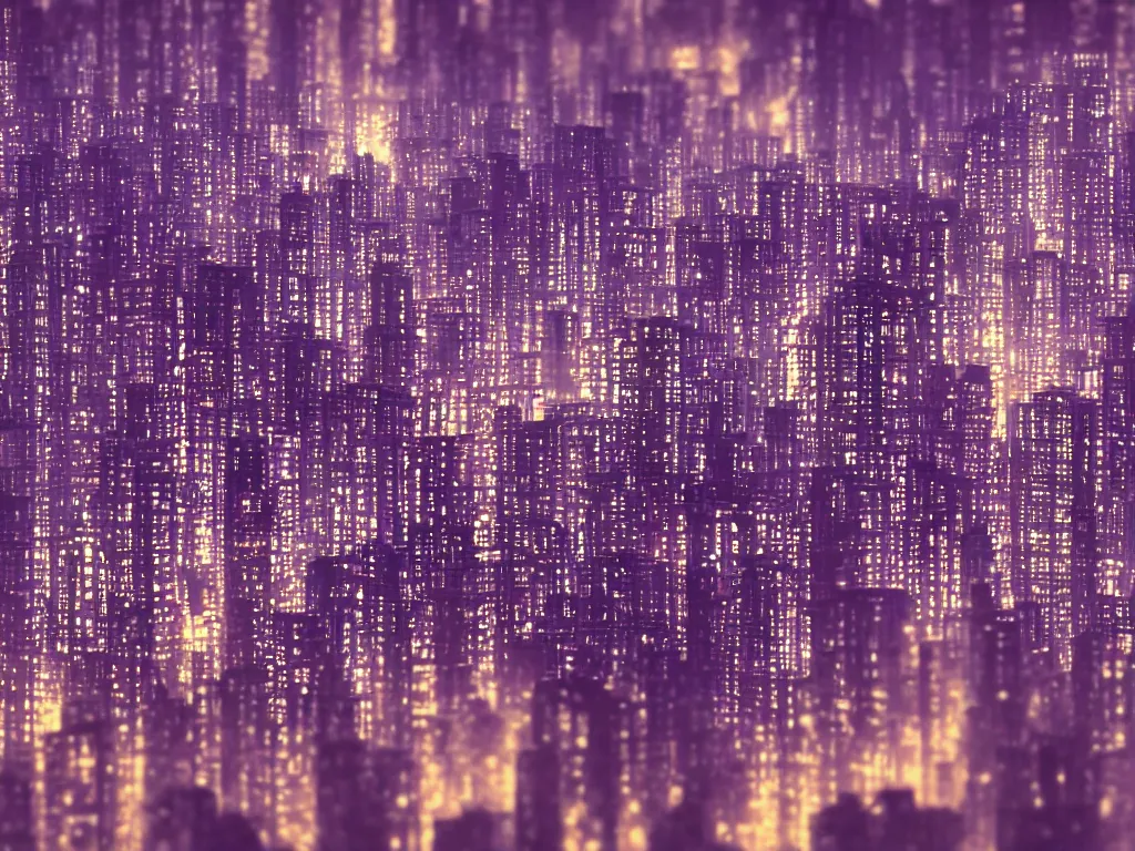 Prompt: blade runner city, high quality, cyberpunk, purple, russian doomer panel houses, 5 0 mm, bokeh, photorealistic