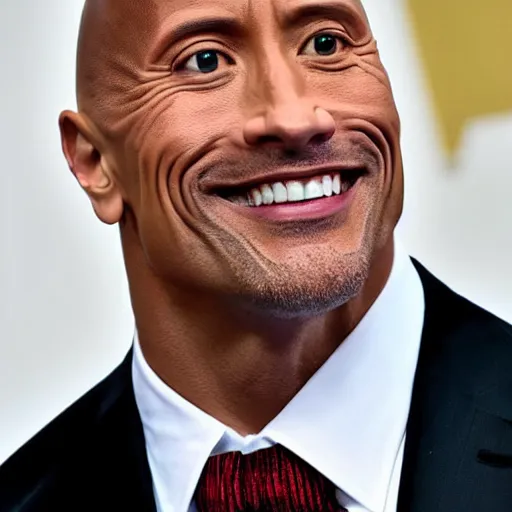 Image similar to Dwayne Johnson doing his eyebrow face towards the camera