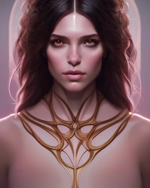 Image similar to symmetry portrait of brunette princess, glam, fae, glowing skin, intricate, elegant, highly detailed, digital painting, artstation, concept art, smooth, sharp focus, illustration, art by artgerm and greg rutkowski and fra angelico and unreal engine 5