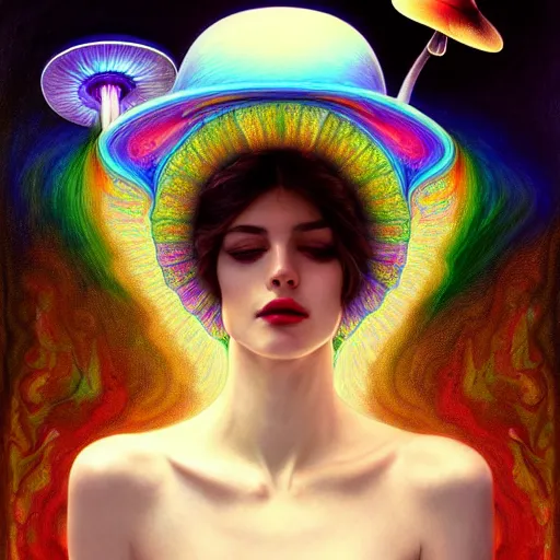 Image similar to An extremely psychedelic celestial white fedora hat, colorful, surreal, dramatic lighting, magic mushrooms, psilocybin, LSD, face, detailed, intricate, elegant, highly detailed, digital painting, artstation, concept art, smooth, sharp focus, illustration, art by Krenz Cushart and Artem Demura and alphonse mucha