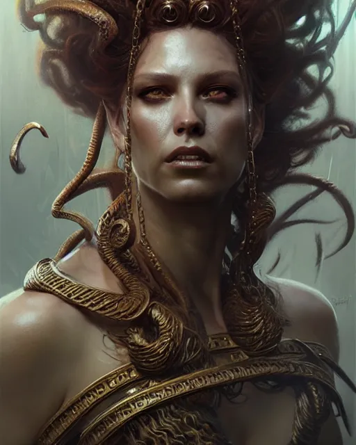 Image similar to fierce medusa, fantasy character portrait, ultra realistic, concept art, intricate details, highly detailed by greg rutkowski, gaston bussiere, craig mullins, simon bisley