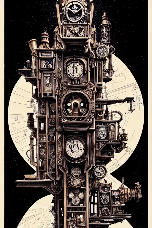 Image similar to a majestic steampunk alchemists scale, two point perspective, furniture, high details, bold line art, by vincent di fate and joe fenton, inking, etching, screen print, masterpiece, trending on artstation, sharp, high contrast, hyper - detailed,, hd, 4 k, 8 k