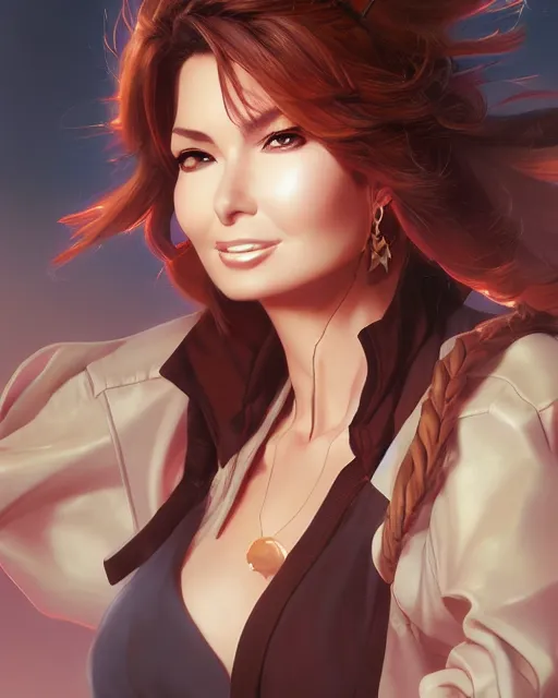 Image similar to anime portrait of Shania Twain by Stanley Artgerm Lau, WLOP, Rossdraws, James Jean, Andrei Riabovitchev, Marc Simonetti, and Sakimichan, trending on artstation