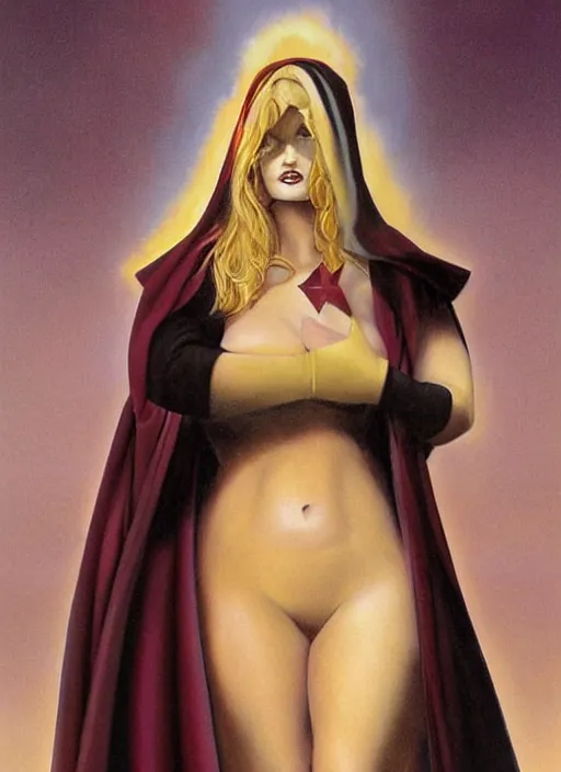 Prompt: portrait of plump norse goddess of the moon, maroon and black robe and veil, strong line, deep color, beautiful! coherent! by boris vallejo