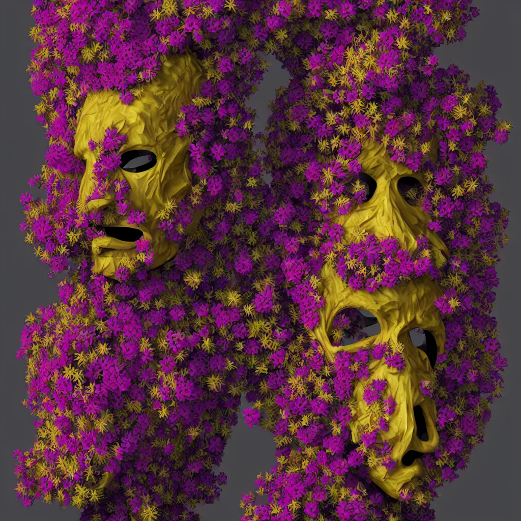 Prompt: a raytraced image of a man with a strange mask on his head, behance contest winner, award winning, masterpiece, pop surrealism, made of flowers, surrealist