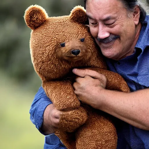 Prompt: Jiménez del Oso hugging a bear