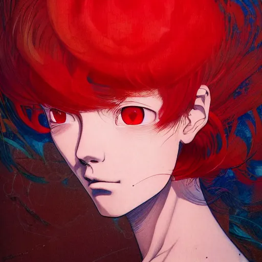 Image similar to prompt : red portrait soft light painted by james jean and katsuhiro otomo and erik jones, inspired by evangeleon anime, smooth face feature, intricate oil painting, high detail illustration, sharp high detail, manga and anime 1 9 9 0