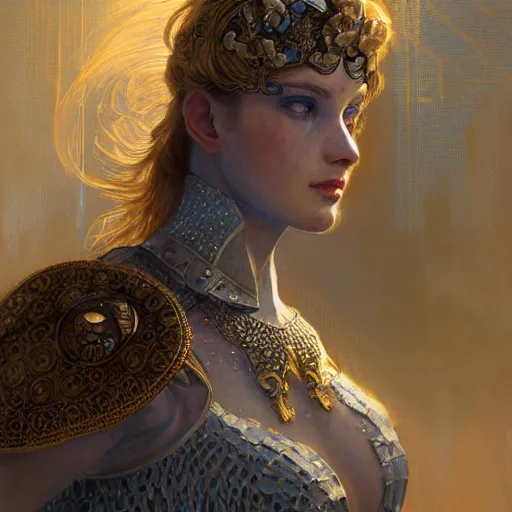 Image similar to portrait knights of Zodiac girl, silver and metalic blue color reflected armor, in ruined Agora of Athens, ssci-fi, fantasy, intricate, very very beautiful, elegant, golden light, highly detailed, digital painting, artstation, concept art, smooth, sharp focus, illustration, art by tian zi and WLOP and alphonse mucha