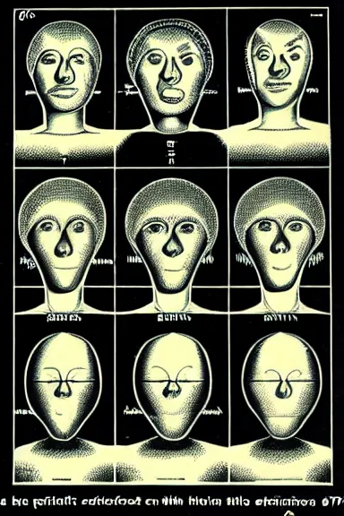 Prompt: A vintage scientific diagram from the 1970s of the Earth as a human face