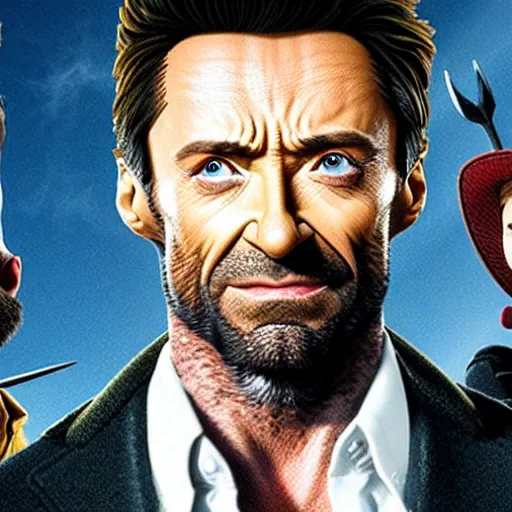 Image similar to Hugh Jackman stars in the action road-trip comedy, Wolverine Ate, from Toy Story, Woody\'s Homework.