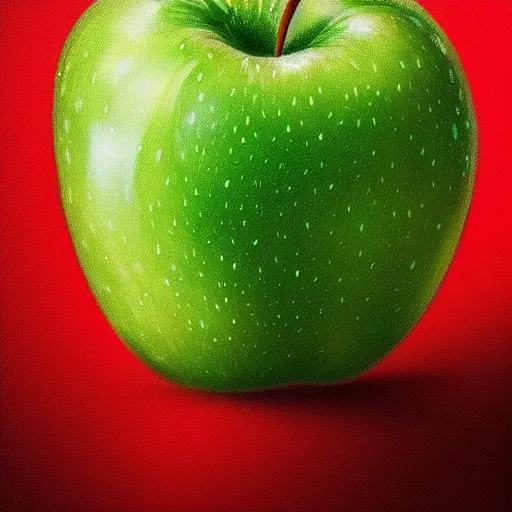 Prompt: delicious apple, fresh, water droplets, green, intricate, highly detailed, digital painting, artstation, concept art